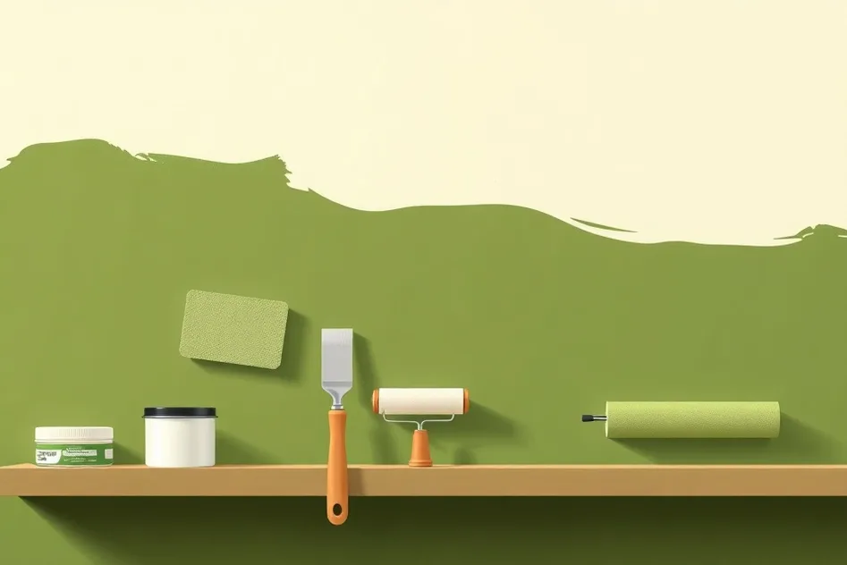 Outils de peinture disposés dans l'ordre des étapes du chantier